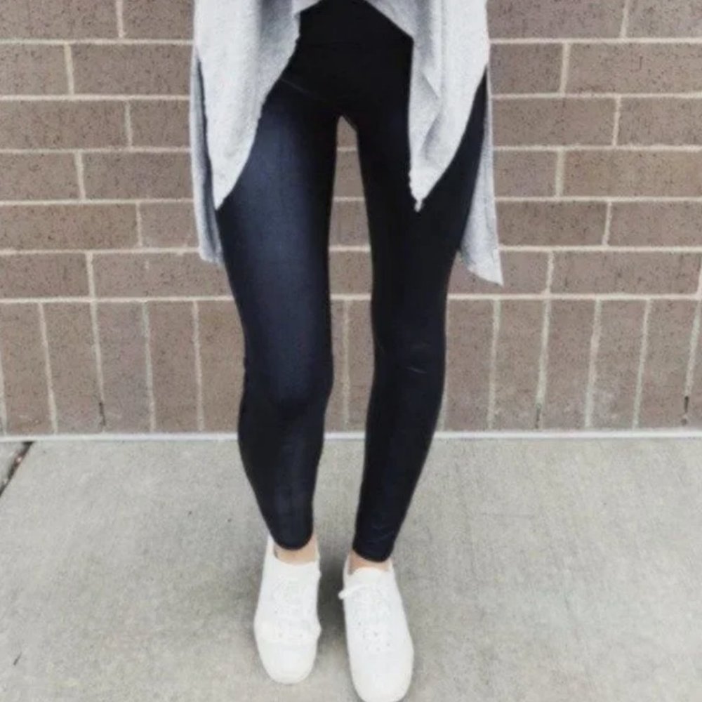 SPANX Faux Leather Shine Leggings Black {UU17}